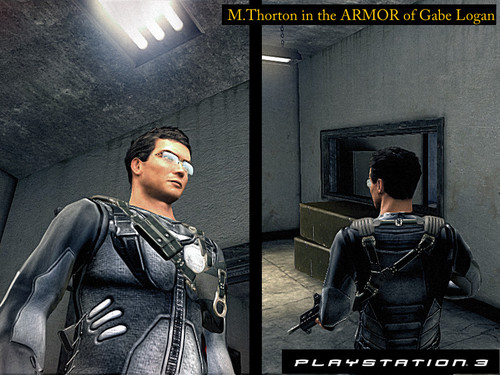 Mike Thorton in the armor of Gabe Logan